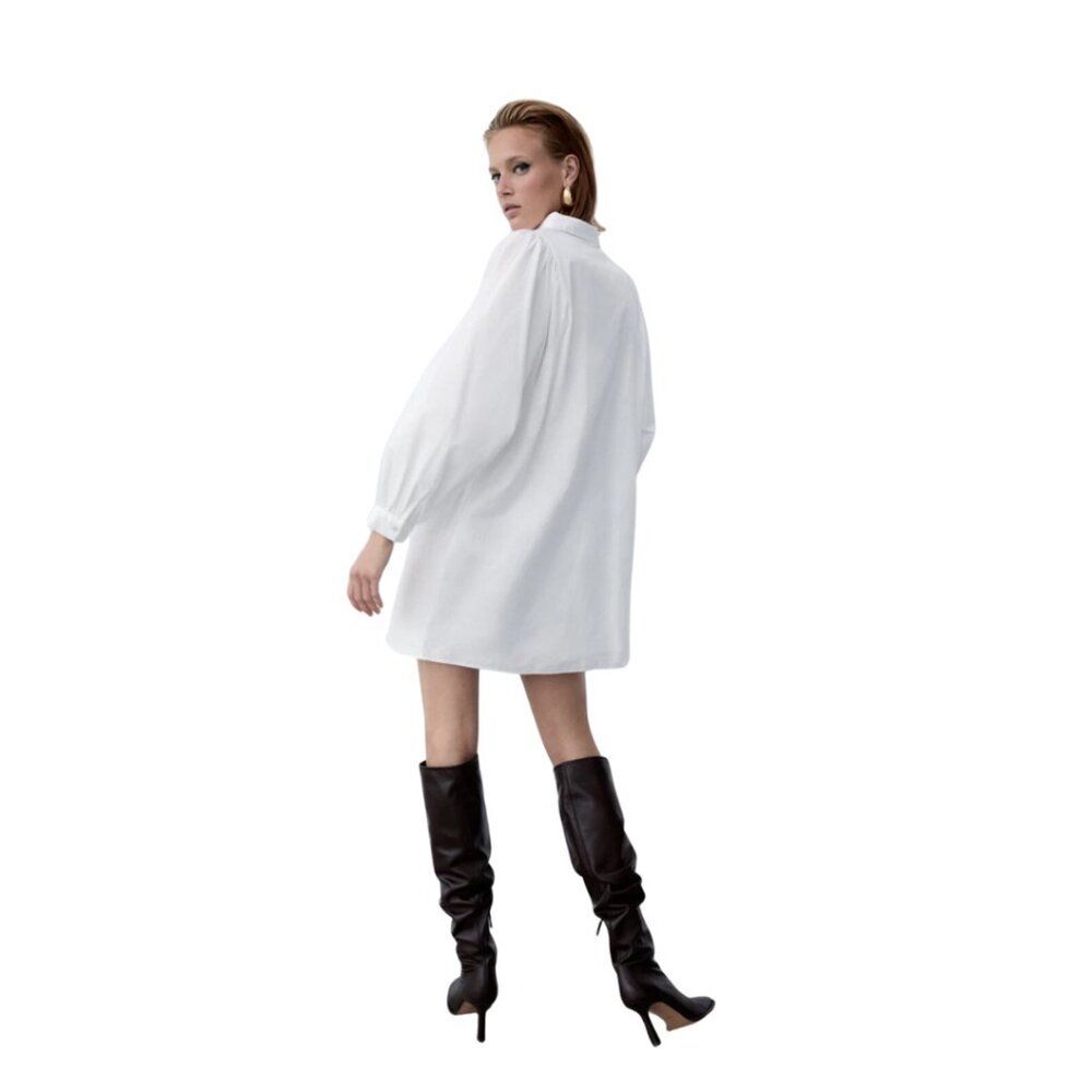 Zara Women's White Cotton Poplin Embroidered Shirt Dress - Medium - Picture 2 of 10